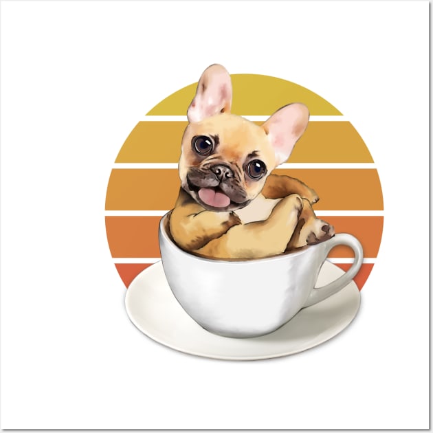 French bulldog lovers, sweet frenchie on coffee cup and sunset Wall Art by Collagedream